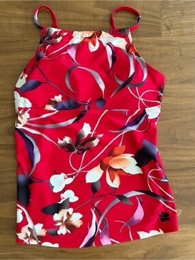 Hapari Tankini Swim Top Women’s Large 12-14 Red Floral High Neck